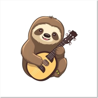 Cute Sloth Playing Guitar Posters and Art